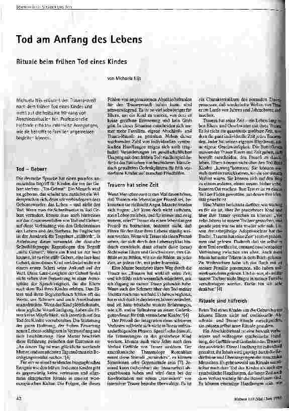 Tod am Anfang des Lebens Rituale beim frühen Tod eines Kindes
