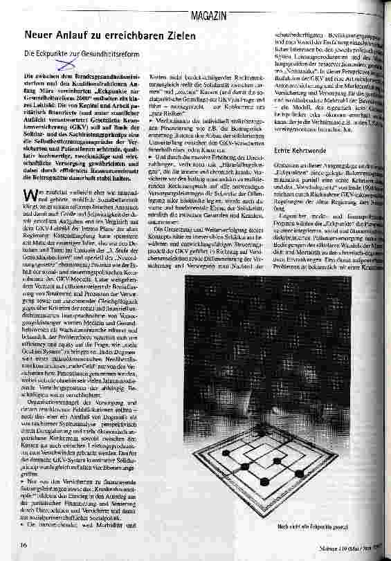 Neuer Anlauf zu erreichbaren Zielen Die Eckpunkte zur Gesundheitsreform