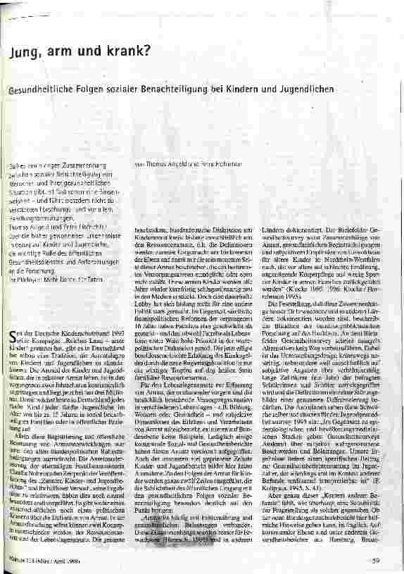 Jung, arm, krank? Gesundheitliche Folgen sozialer Benachteiligung bei Kindern und Jugendlichen