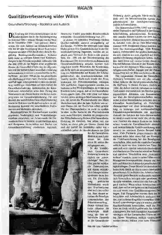 Qualitätsverbesserung wider Willen Gesundheitsförderung - Rückblick und Ausblick