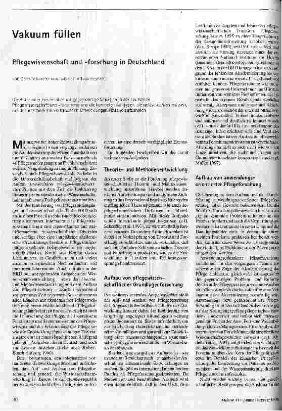 Pflegewissenschaft und -forschung in Deutschland