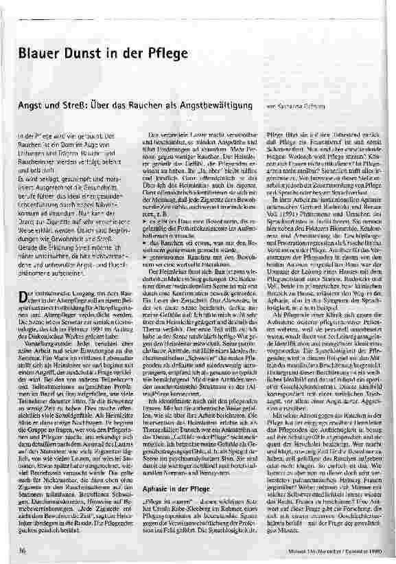 Blauer Dunst in der Pflege Angst und Streß: Über das Rauchen als Alltagsbewältigung