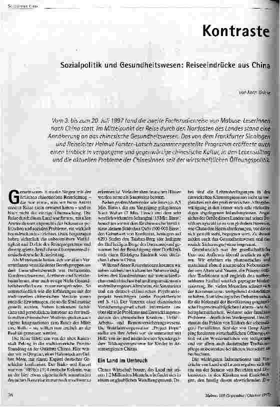 Kontraste Sozialpolitik und Gesundheitswesen: Reiseeindrücke aus China