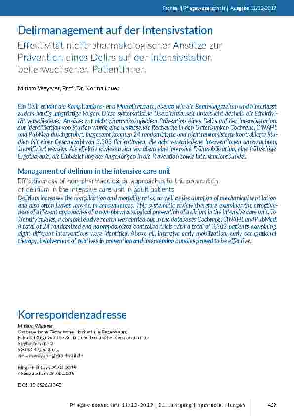 Delirmanagement auf der Intensivstation. Effektivität nicht-pharmakologischer Ansätze zur Prävention eines Delirs auf der Intensivstation bei erwachsenen PatientInnen