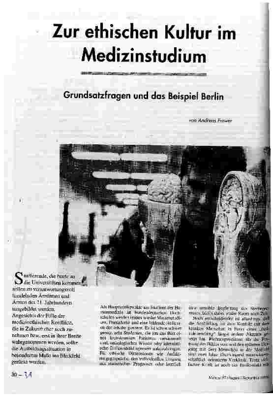 Zur ethischen Kultur im Medizinstudium Grundsatzfragen und das Beispiel Berlin
