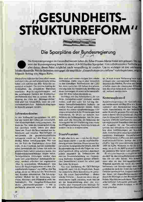 Gesundheitsstrukturreform Die Sparpläne der Bundesregierung