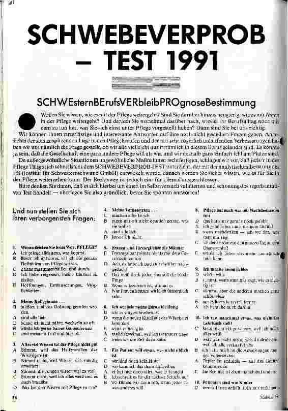 SCHWEBEVERPROB-TEST 1991 SCHWEsternBErufsVERbleibPROgnoseBestimmung
