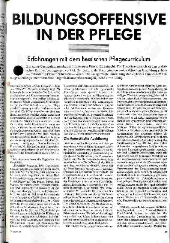 Bildungsoffensive in der Pflege Erfahrungen mit dem hessischen Pflegecurriculum