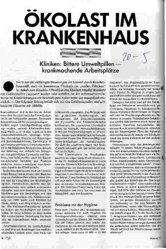 Ökolast im Krankenhaus Kliniken: Bittere Umweltpillen - krankmachende Arbeitsplätze