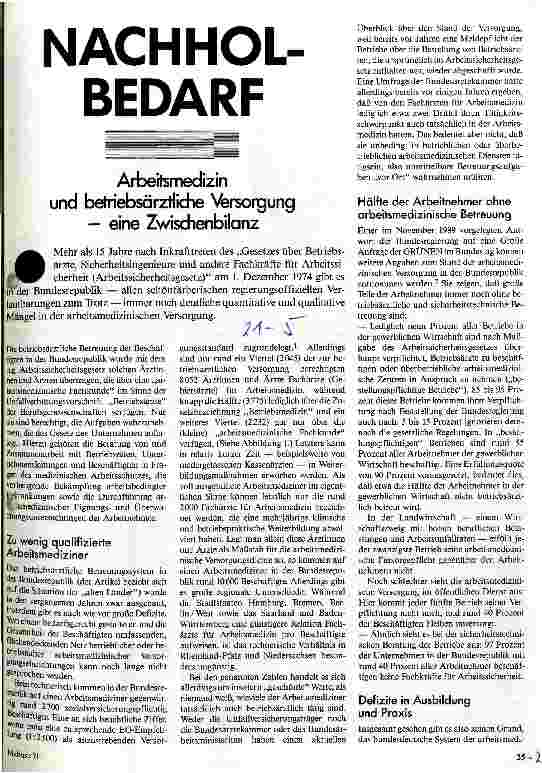 Nachholbedarf - Arbeitsmedizin und betriebsärztliche Versorgung eine Zwischenbilanz