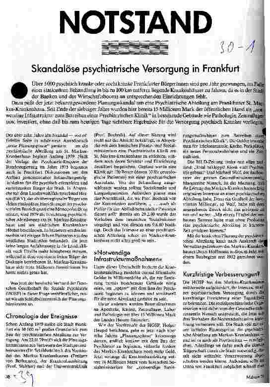 Notstand - Skandalöse psychiatrische Versorgung in Frankfurt