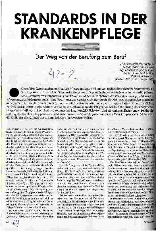 Standards in der Krankenpflege Der Weg von der Berufung zum Beruf