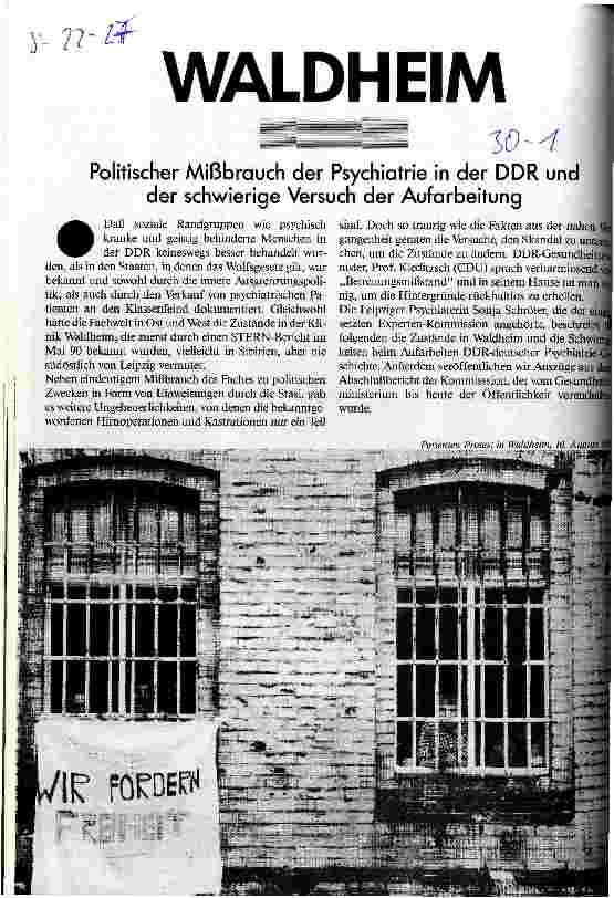 Waldheim - Politischer Mißbrauch der Psychiatrie in der DDR und der schwierige Versuch der Aufarbeitung