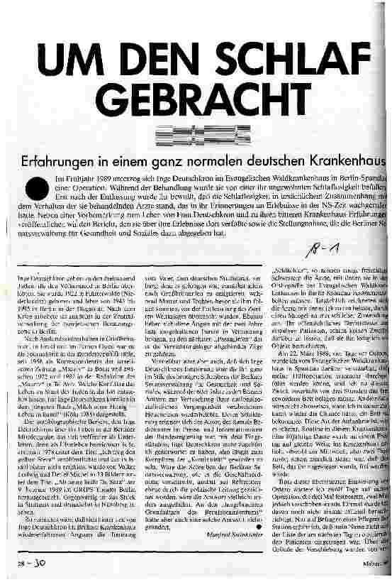 Um den Schlaf gebracht Erfahrungen in einem ganz normalen deutschen Krankenhaus