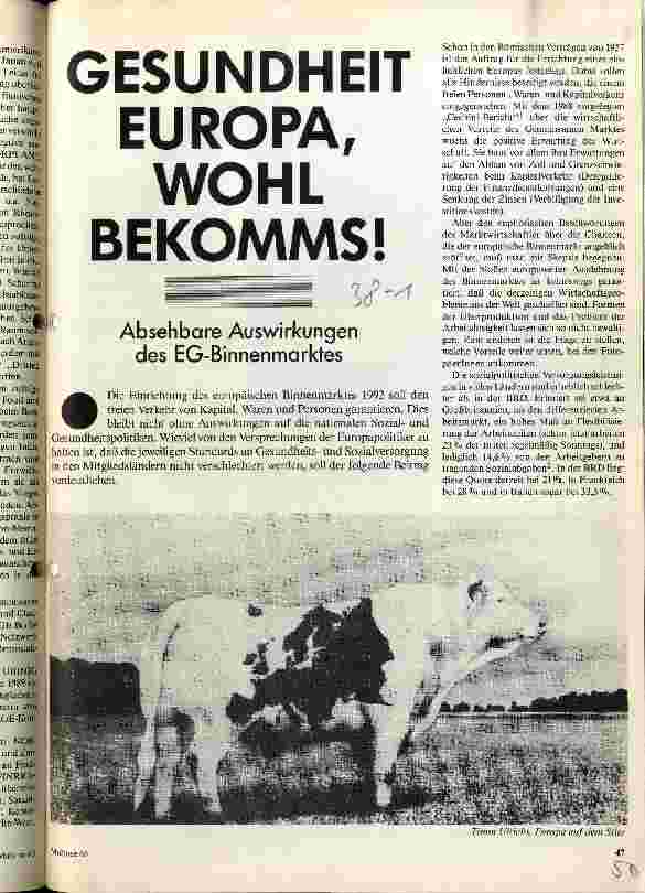 Gesundheit Europa, wohl bekomms! Absehbare Auswirkungen des EG-Binnenmarktes