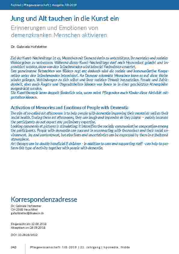 Jung und Alt tauchen in die Kunst ein. Erinnerungen und Emotionen von demenzkranken Menschen aktivieren