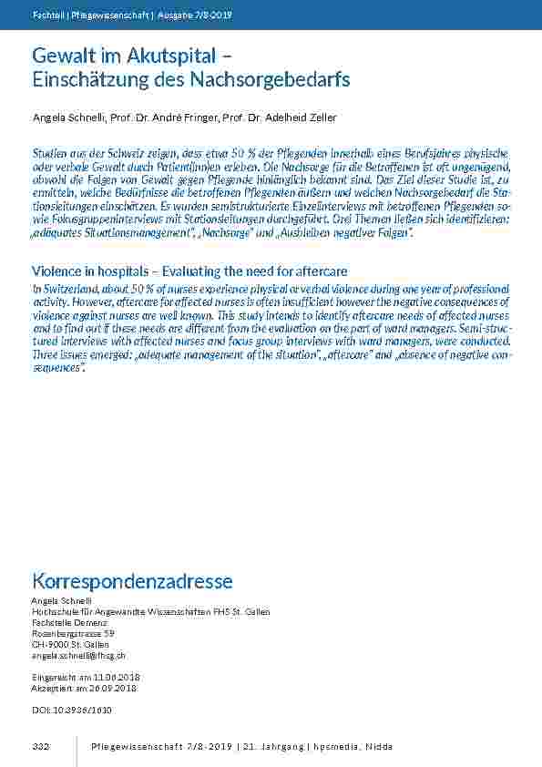 Gewalt im Akutspital – Einschätzung des Nachsorgebedarfs