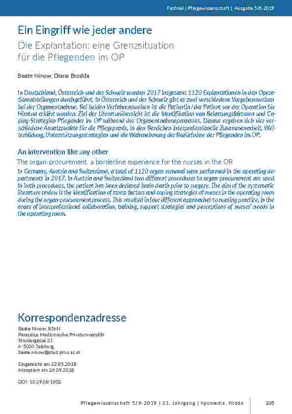 Ein Eingriff wie jeder andere. Die Explantation: eine Grenzsituation für die Pflegenden im OP