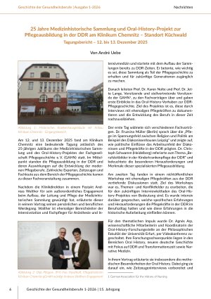 25 Jahre Medizinhistorische Sammlung und Oral-History-Projekt zur Pflegeausbildung in der DDR am Klinikum Chemnitz – Standort Küchwald Tagungsbericht – 12. bis 13. Dezember 2025