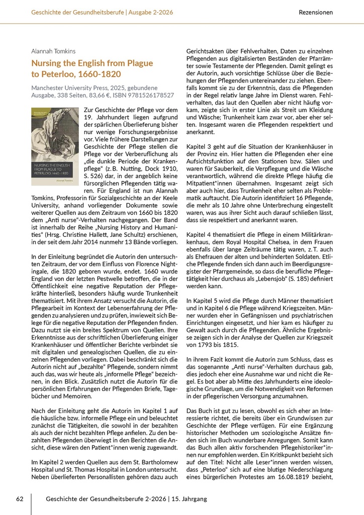 Rezensionen – Das Journal für historische Forschung der Pflege- und Gesundheitsberufe