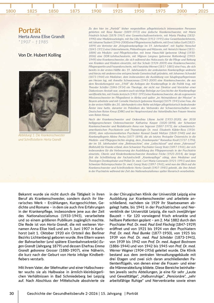 Porträt Herta Anna Elise Grandt (* 1907 – † 1985) – Das Journal für historische Forschung der Pflege- und Gesundheitsberufe