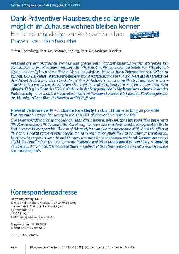 Dank Präventiver Hausbesuche so lange wie möglich im Zuhause wohnen bleiben können. Ein Forschungsdesign zur Akzeptanzanalyse Präventiver Hausbesuche