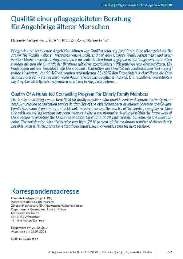 Qualität einer pflegegeleiteten Beratung für Angehörige älterer Menschen