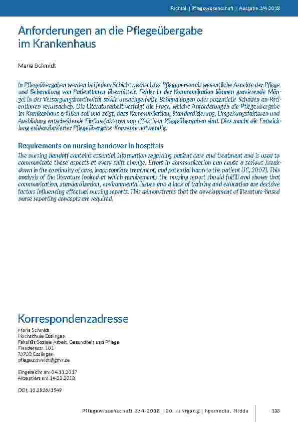 Anforderungen an die Pflegeübergabe im Krankenhaus