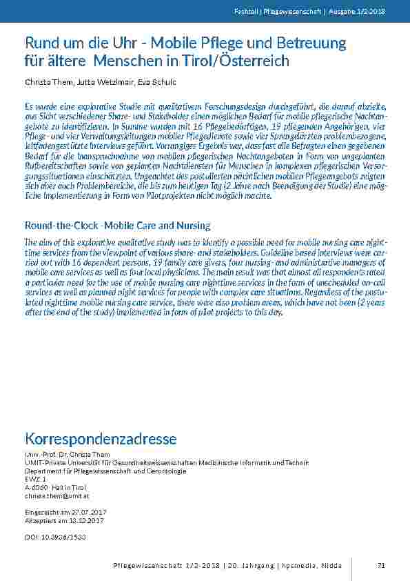 Rund um die Uhr - Mobile Pflege und Betreuung für ältere Menschen in Tirol/Österreich