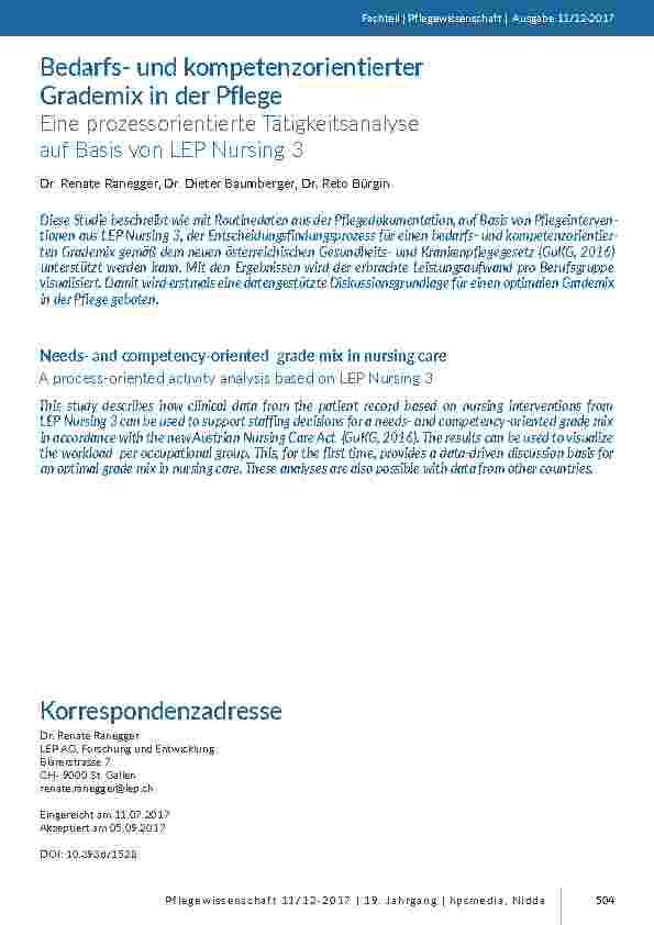 Bedarfsund kompetenzorientierter Grademix in der Pflege. Eine prozessorientierte Tätigkeitsanalyse auf Basis von LEP Nursing 3