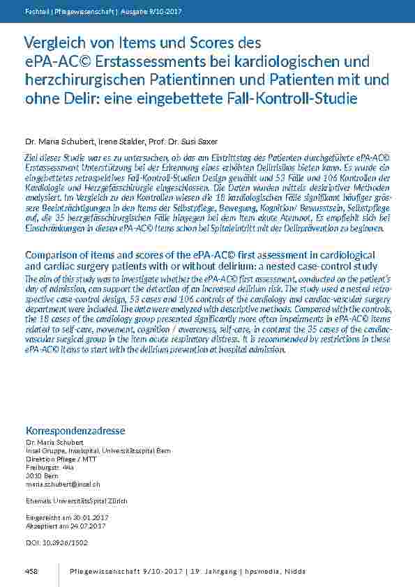 Vergleich von Items und Scores des ePA-AC© Erstassessments bei kardiologischen und herzchirurgischen Patientinnen und Patienten mit und ohne Delir: eine eingebettete Fall-Kontroll-Studie