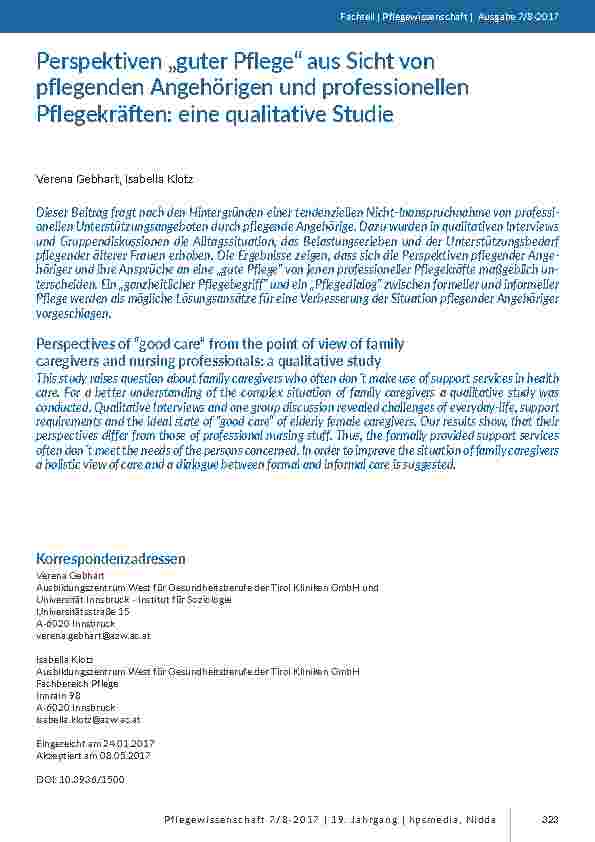 Perspektiven „guter Pflege“ aus Sicht von pflegenden Angehörigen und professionellen Pflegekräften: eine qualitative Studie