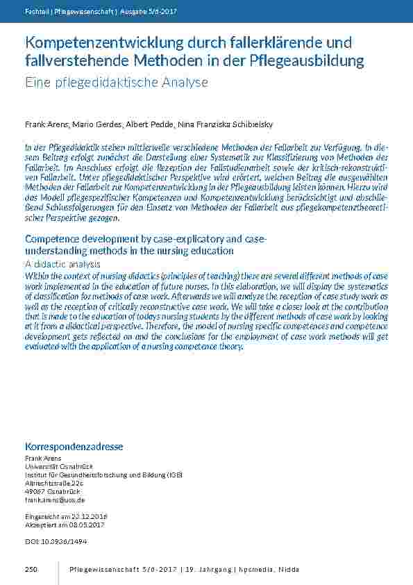 Kompetenzentwicklung durch fallerklärende und fallverstehende Methoden in der Pflegeausbildung. Eine pflegedidaktische Analyse