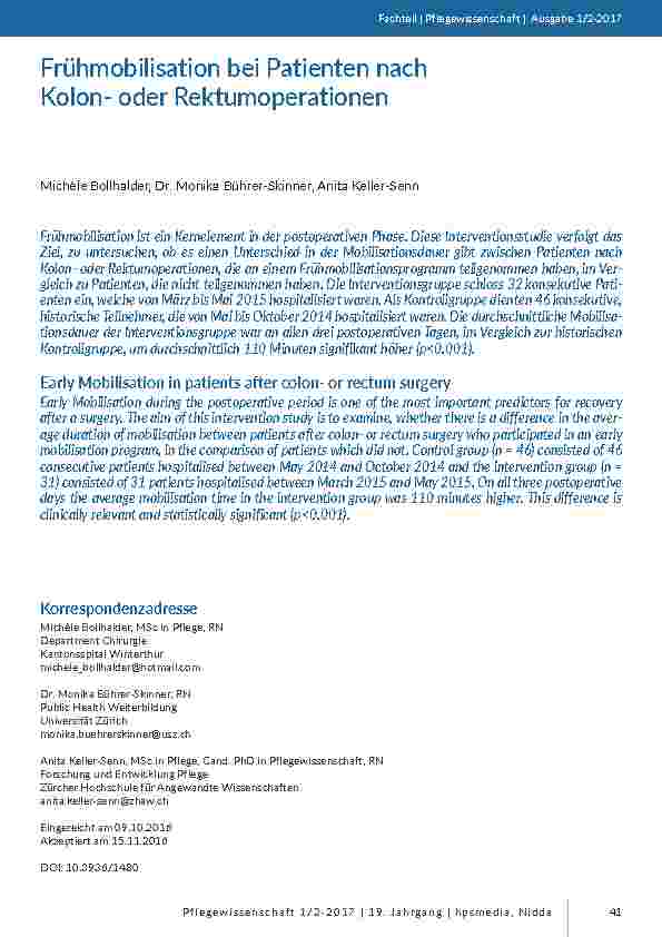 Frühmobilisation bei Patienten nach Kolonoder Rektumoperationen