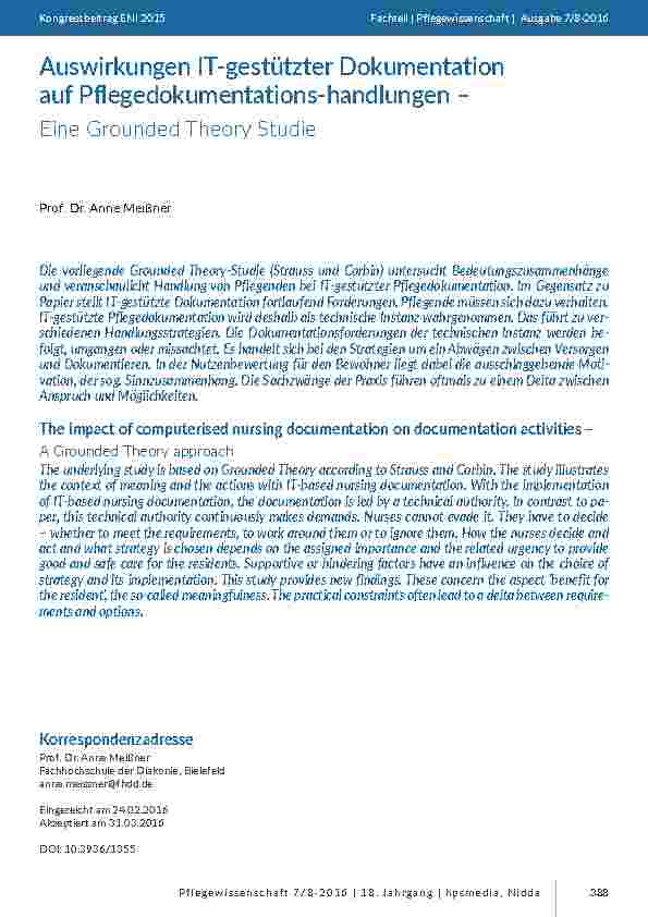 Auswirkungen IT-gestützter Dokumentation auf Pflegedokumentationshandlungen – Eine Grounded Theory Studie