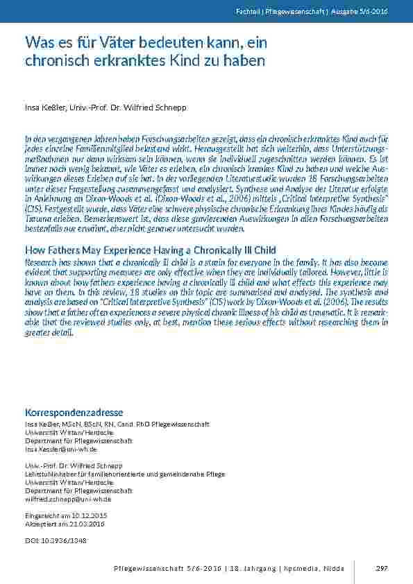 Was es für Väter bedeuten kann, ein chronisch erkranktes Kind zu haben