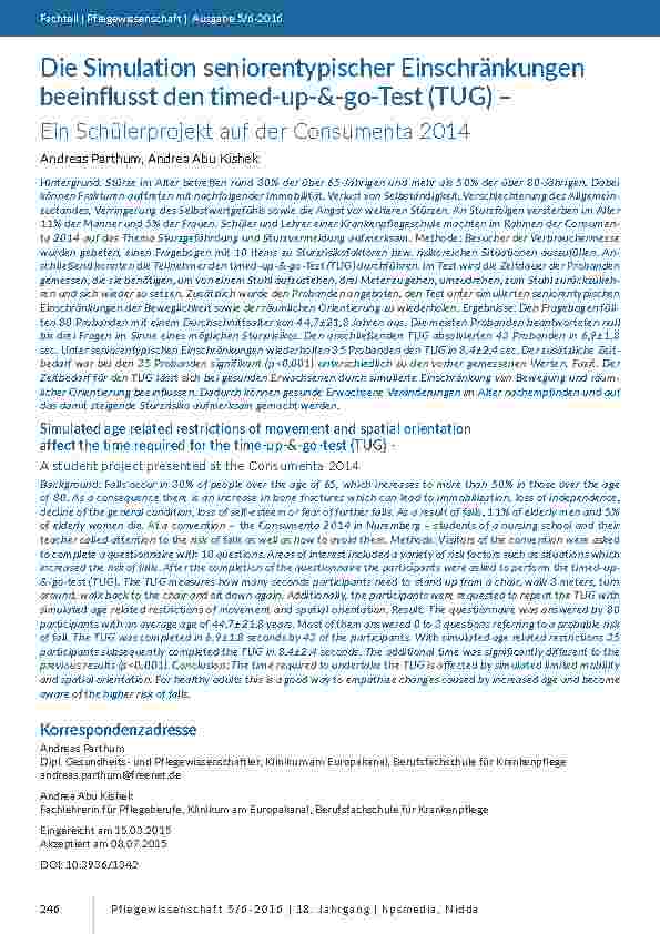 Die Simulation seniorentypischer Einschränkungen beeinflusst den timed-up-&-go-Test (TUG)