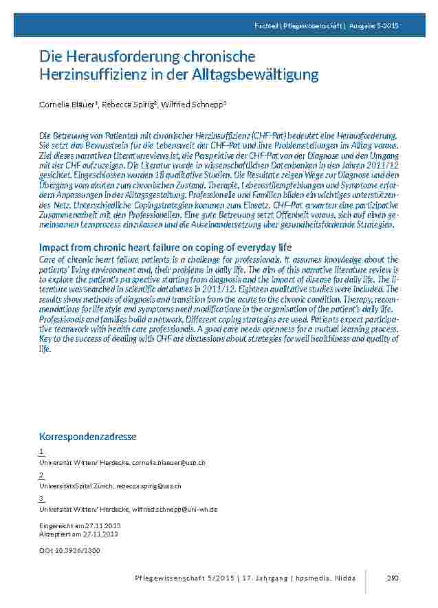 Die Herausforderung chronische Herzinsuffizienz in der Alltagsbewältigung