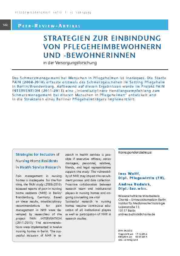 Strategien zur Einbindung von Pflegeheimbewohnern und -bewohnerinnen in der Versorgungsforschung