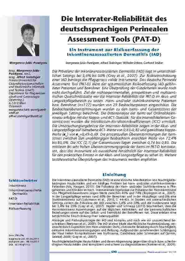 Die Interrater-Reliabilität des deutschsprachigen Perinealen Assessment ...